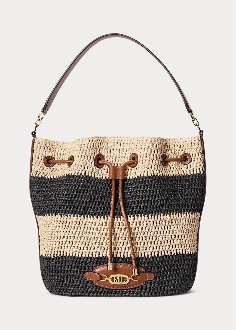 Bolso Lauren Mujer Straw Large Andie Drawstring Chile Negras UDZXB-8247